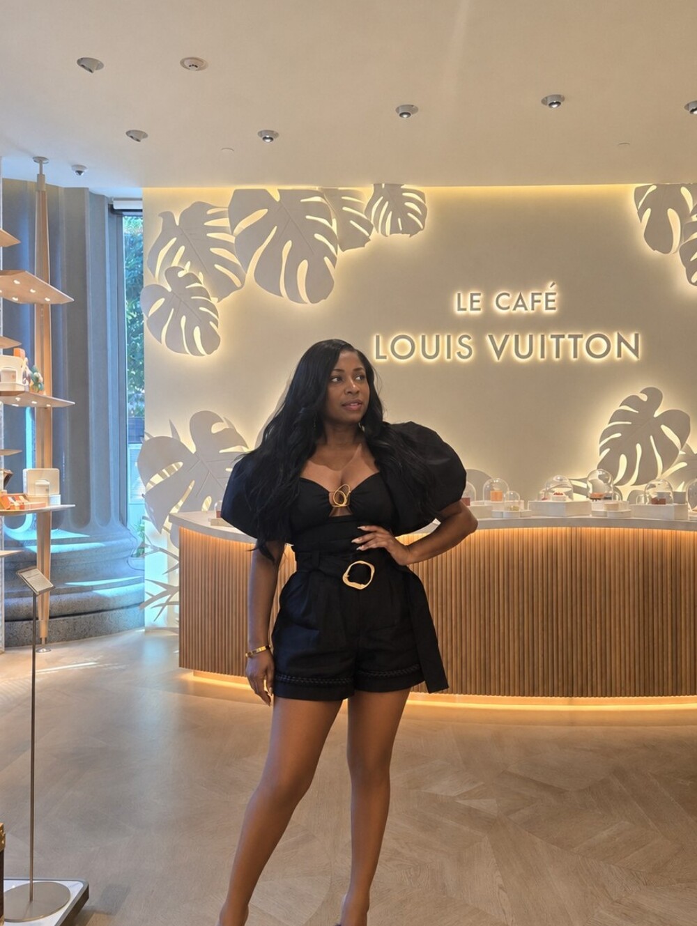 Aje Black Puff Sleeve Belted Shorts and Top with Gold Ring Detail